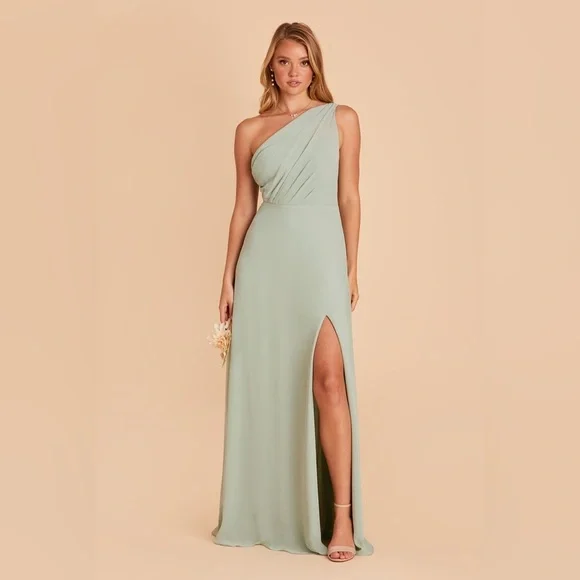 Birdy Grey “Kira” Crepe One-Shoulder Sage Bridesmaid Gown – Sz S (NWT) - Picture 1 of 14